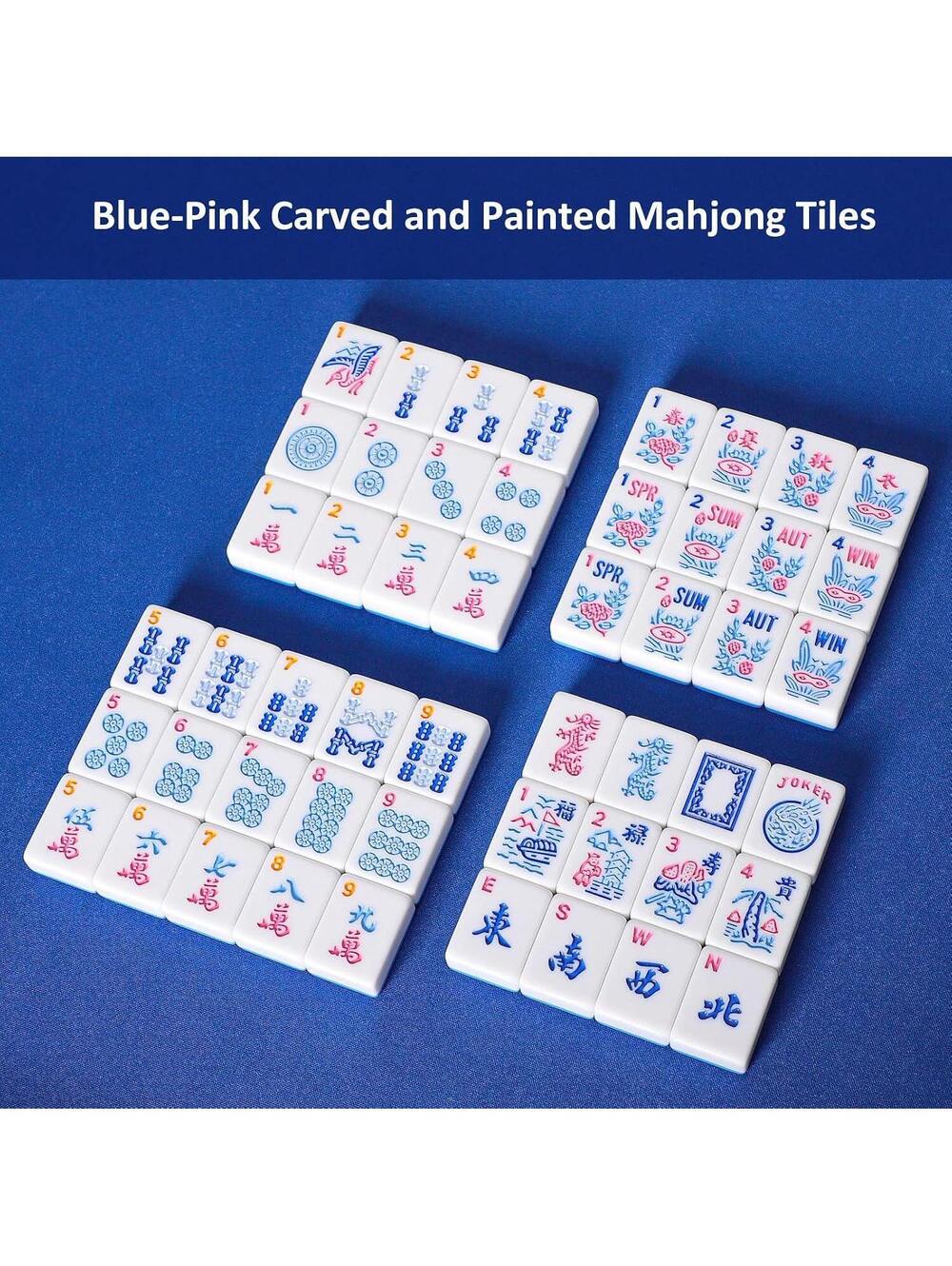 American Mahjong Tiles Set - 166pcs Blue Melamine Tiles, 1.2” Standard Size - Picture 7 of 11